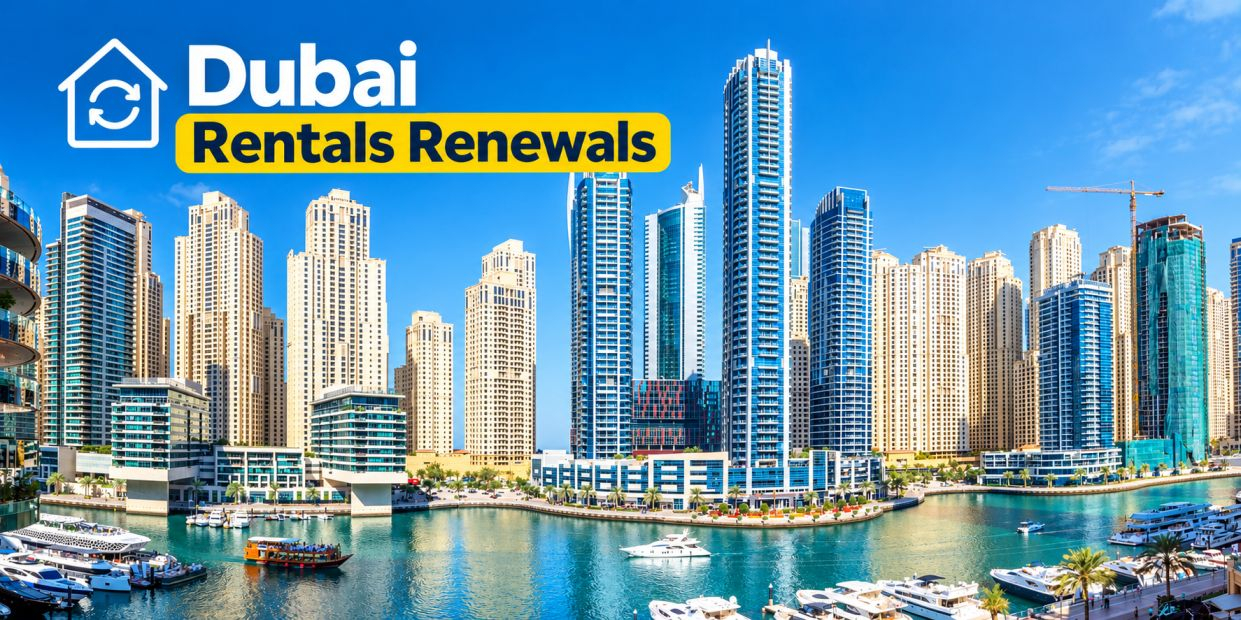 Dubai Marina residential buildings and waterfront skyline illustrating Dubai's rental market.